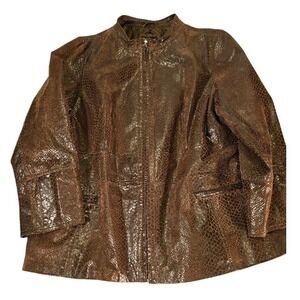 Maggie Barnes Womens Brown Snake Print Faux Leather‎ Jacket 14 16W